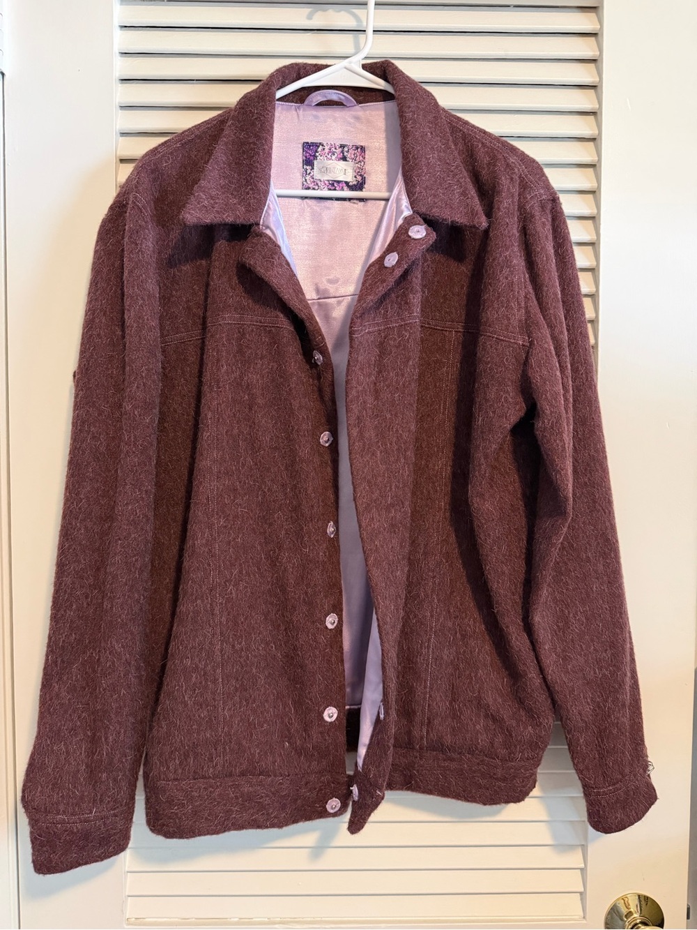 Women's Plush Button-Front Jacket in Maroon